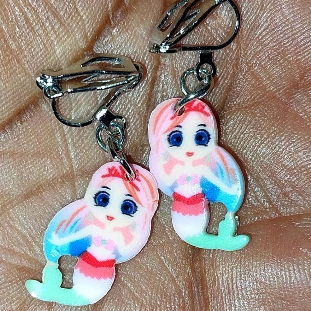 Super cute Mermaid Kid's Fashion Clip-on Earrings - Picture 5 of 6